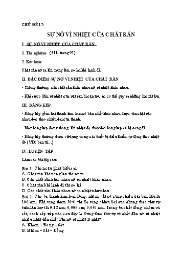Hướng dẫn tự học môn Vật lý Lớp 6 - Chủ đề 17: Sự nở vì nhiệt của chất rắn
