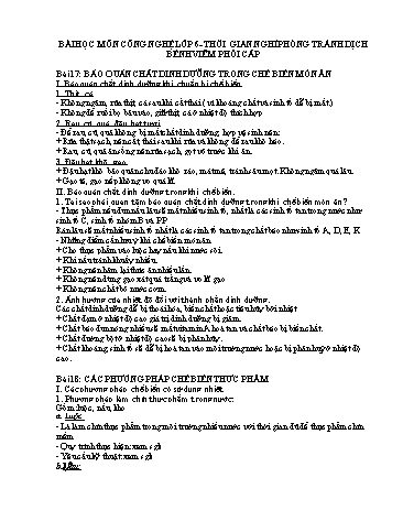 Kế hoạch bài dạy Công nghệ 6 - Bài 17: Bảo quản chất dinh dưỡng trong chế biến món ăn