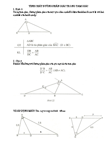Kế hoạch bài dạy Hình học 8 - Tuần 4, Bài: Tính chất đường phân giác trong tam giác