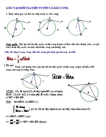 Kế hoạch bài dạy Hình học 9 - Bài: Góc tạo bởi tia tiếp tuyến và dây cung
