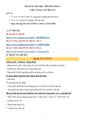 Kế hoạch bài dạy Hóa học 8 - Bài 40: Dung dịch