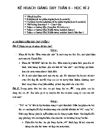 Kế hoạch bài dạy học kì 2 môn Ngữ văn 9 - Tuần 6