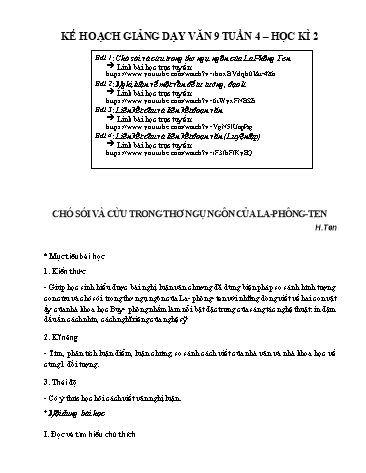 Kế hoạch bài dạy học kì II môn Ngữ văn 9 - Tuần 4