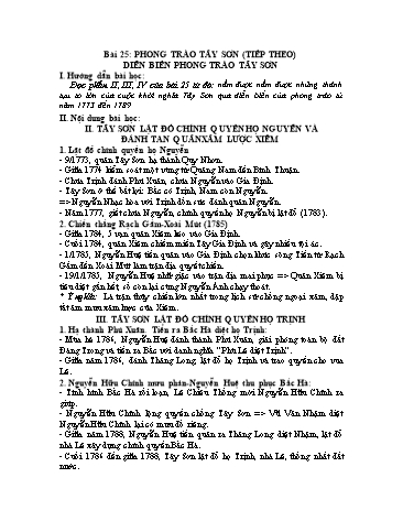 Kế hoạch bài dạy Lịch sử 7 - Bài 25: Phong trào Tây Sơn (Tiếp theo)