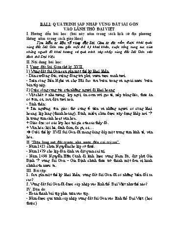 Kế hoạch bài dạy Lịch sử 7 - Bài 3: Quá trình sáp nhập vùng đất Sài Gòn vào lãnh thổ Đại Việt