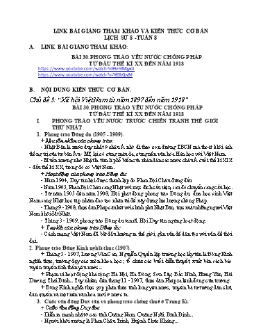 Kế hoạch bài dạy Lịch sử 8 - Bài 30: Phong trào yêu nước chống Pháp từ đầu thế kỉ XX đến năm 1918
