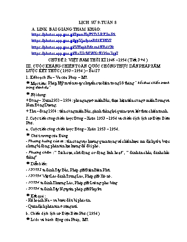 Kế hoạch bài dạy Lịch sử 9 - Tiết 3 +4 , Chủ đề 2: Việt Nam thời kì 1946-1954