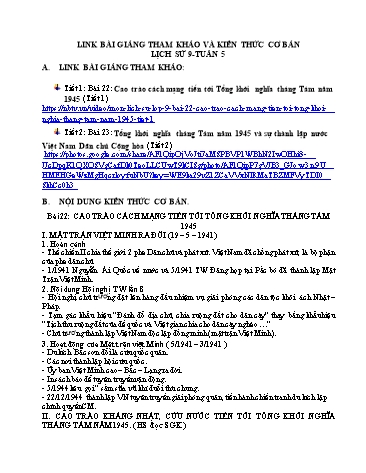 Kế hoạch bài dạy Lịch sử 9 - Tuần 5, Bài 22: Cao trào cách mạng tiến tới tổng khởi nghĩa tháng Tám 1945