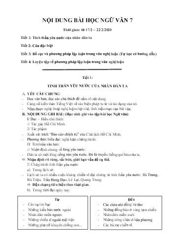 Kế hoạch bài dạy Ngữ văn 7 - Tiết 1 đến 4 - Năm học 2019-2020