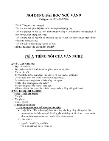 Kế hoạch bài dạy Ngữ văn 9 - Tiết 1 đến 5 - Năm học 2019-2020