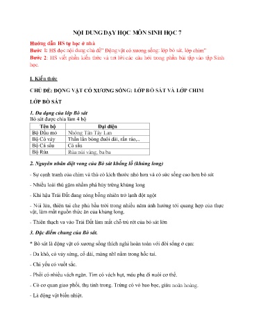 Kế hoạch bài dạy Sinh học 7 - Chủ đề: Động vật có xương sống Lớp bò sát và lớp chim, lớp bò sát