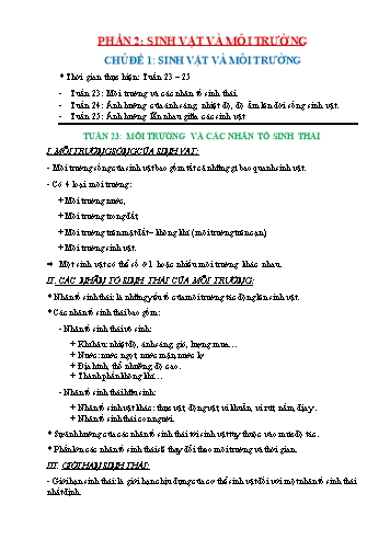 Kế hoạch bài dạy Sinh học 9 - Tuần 23 đến 25