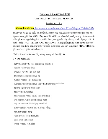 Kế hoạch bài dạy Tiếng Anh 6 - Tuần 6, Unit 13: Activities and seasons. Section A: 2, 3, 4