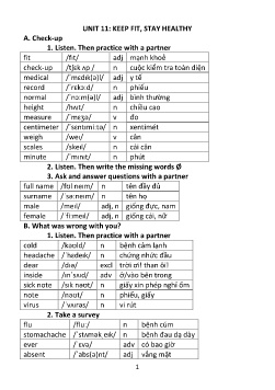 Kế hoạch bài dạy Tiếng Anh 7 - Unit 11: Keep fit, stay healthy