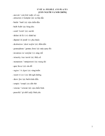 Kế hoạch bài dạy Tiếng Anh 7 - Unit 16: People and places