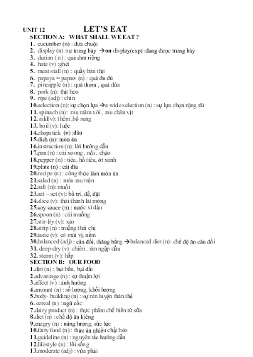 Kế hoạch bài dạy Tiếng Anh Lớp 7 - Unit 12: Lets eat