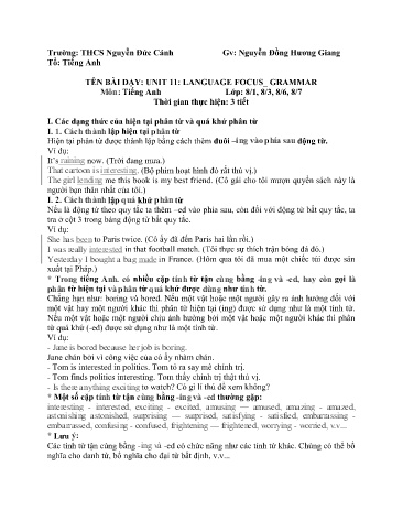 Kế hoạch bài dạy Tiếng Anh Lớp 8 - Unit 11: Traveling around Vietnam. Lesson: Language focus+Grammar - Nguyễn Đồng Hương Giang