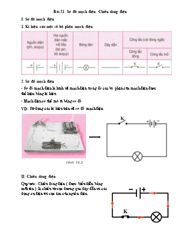 Kế hoạch bài dạy Vật lí 7 - Bài 21: Sơ đồ mạch điện. Chiều dòng điện