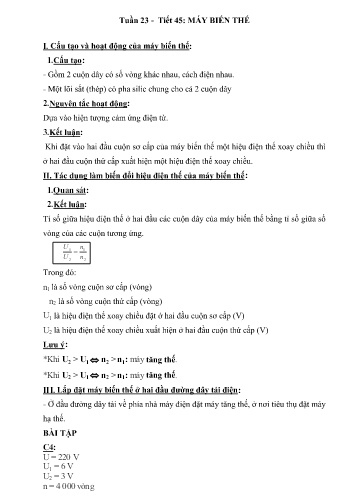 Kế hoạch bài dạy Vật lí 9 - Tiết 45, Bài: Máy biến thế