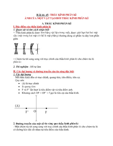Kế hoạch bài dạy Vật lý 9 - Bài 44+45: Thấu kính phân kì. Ảnh của một vật tạo bởi thấu kính phân kì