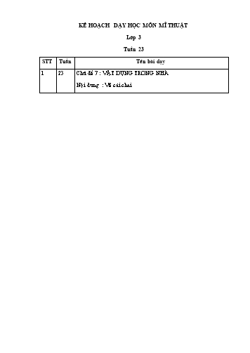 Kế hoạch dạy học Mĩ thuật Lớp 3 - Tuần 23, Chủ đề 7: Vật dụng trong nhà - Bài 7: Vẽ cái chai