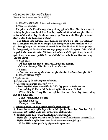 Kiến thức ôn tập học kì 2 môn Ngữ văn Lớp 6 - Tuần 4 - Năm học 2020-2021