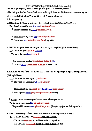 Kiến thức ôn tập Tiếng Anh Lớp 9 - Relative clauses (Mệnh đề quan hệ)