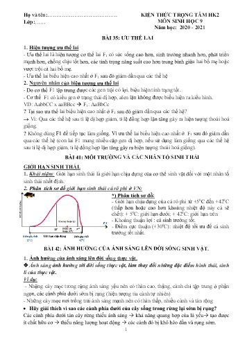 Kiến thức trọng tâm học kỳ 2 môn Sinh học 9 - Năm học 2020-2021 - Trường THCS Tân Bình