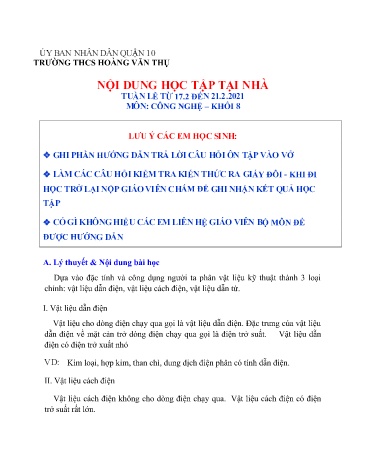 Ôn tập Công nghệ Khối 8 - Tuần 23 - Năm học 2020-2021 - Trường THCS Hoàng Văn Thụ