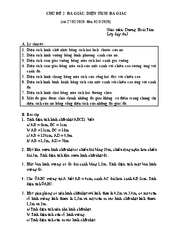 Ôn tập giải Toán 8 - Chủ đề 2: Đa giác. Diện tích đa giác - Năm học 2019-2020 - Dương Hoài Tâm