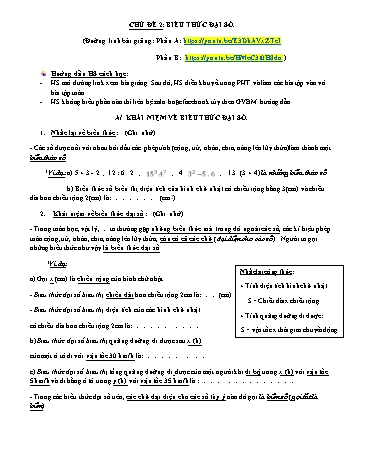 Ôn tập giải Toán Lớp 7 - Chủ đề 2: Biểu thức đại số