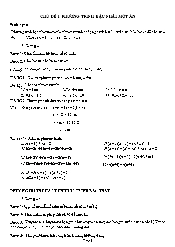 Ôn tập giải Toán Lớp 8 - Chủ đề 1: Phương trình bậc nhất một ẩn