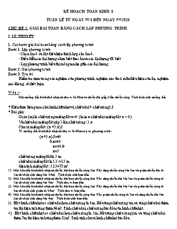 Ôn tập giải Toán Lớp 8 - Chủ đề 2: Giải bài toán bằng cách lập phương trình - Năm học 2019-2020