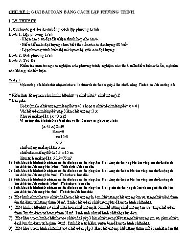 Ôn tập giải Toán Lớp 8 - Chủ đề 2: Giải bài toán bằng cách lập phương trình