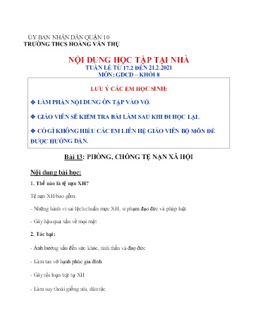 Ôn tập Giáo dục công dân Khối 8 - Tuần 23 - Năm học 2020-2021 - Trường THCS Hoàng Văn Thụ