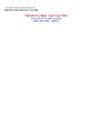 Ôn tập Hóa học Khối 9 - Tuần 23 - Năm học 2020-2021 - Trường THCS Hoàng Văn Thụ