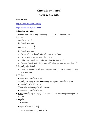 Ôn tập kiến thức Đại số 7 - Chủ đề: Đa thức