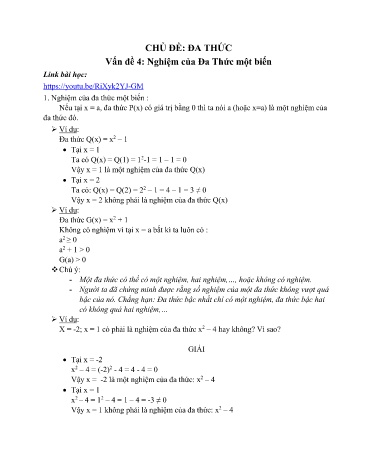 Ôn tập kiến thức Đại số Lớp 7 - Chủ đề: Đa thức