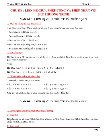 Ôn tập kiến thức Đại số Lớp 8 - Chủ đề: Liên hệ giữa phép cộng và phép nhân với bất phương trình - Trường THCS Võ Văn Tần