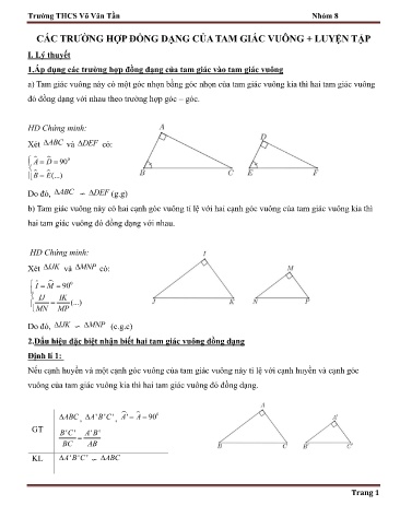Ôn tập kiến thức Hình học 8 - Bài: Các trường hợp đồng dạng của tam giác vuông. Luyện tập - Trường THCS Võ Văn Tần
