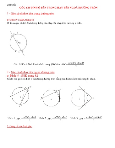 Ôn tập kiến thức Hình học 9 - Chủ đề: Góc có đỉnh ở bên trong hay bên ngoài đường tròn