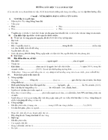 Ôn tập kiến thức môn Địa lí 9 - Chủ đề: Vùng đồng bằng sông Cửu Long