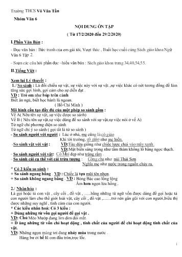 Ôn tập kiến thức môn Ngữ văn 6 - Tuần 17/2-29/2 - Năm học 2019-2020 - Trường THCS Võ Văn Tần