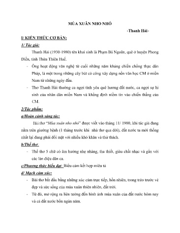 Ôn tập kiến thức môn Ngữ văn 9 - Tuần 5+6