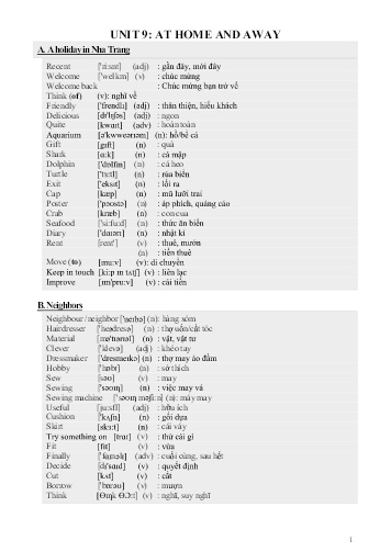 Ôn tập kiến thức môn Tiếng Anh 7 - Unit 9: At home and away