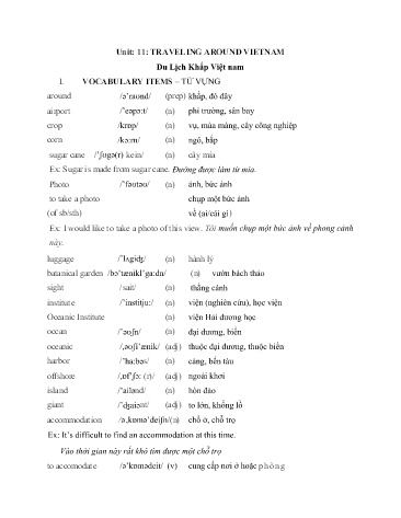 Ôn tập kiến thức môn Tiếng Anh 8 - Unit: 11: Traveling around vietnam