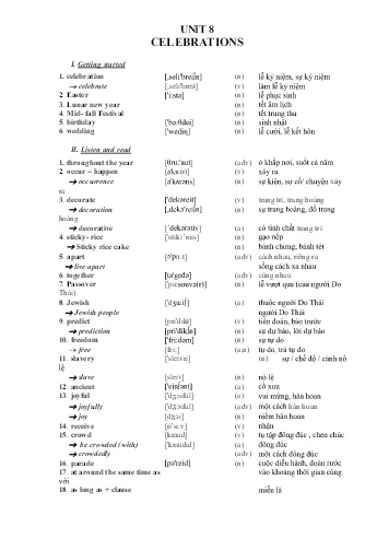 Ôn tập kiến thức môn Tiếng Anh 9 - Unit 8: Celebrations