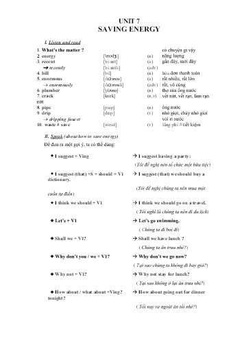 Ôn tập kiến thức môn Tiếng Anh Lớp 9 - Unit 7: Saving energy