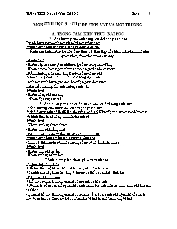 Ôn tập kiến thức Sinh học Lớp 9 - Chủ đề: Sinh vật và môi trường - Trường THCS Nguyễn Văn Trỗi, Quận 2
