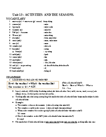Ôn tập kiến thức Tiếng Anh 6 - Unit 13: Activities and The seasons